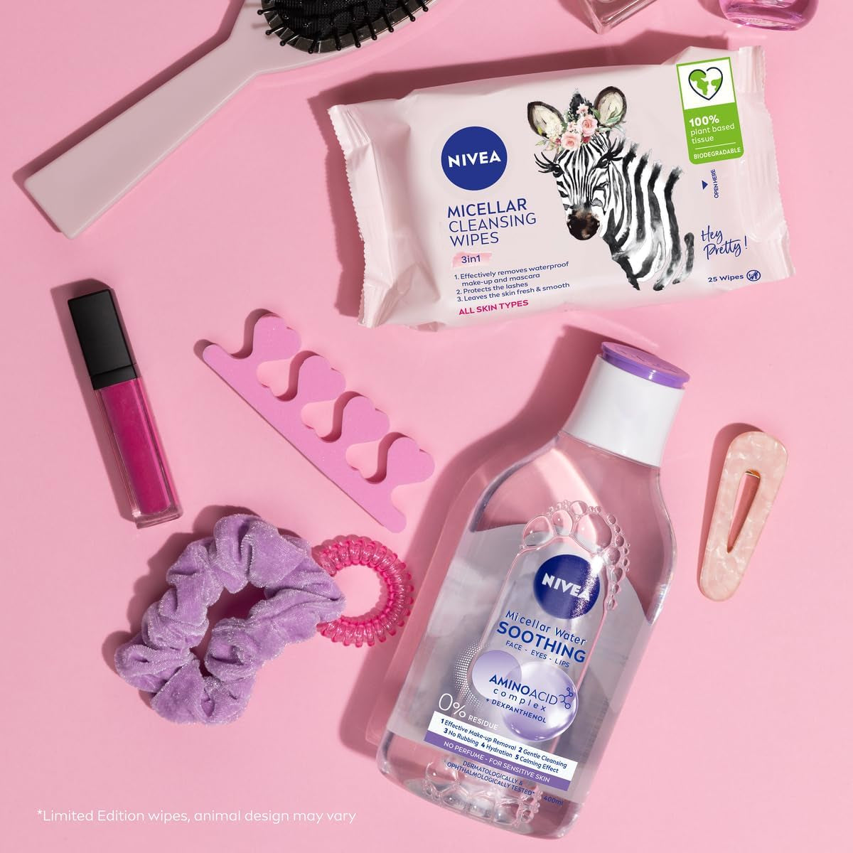 Limited Edition Micellar Cleansing Wipes (25Pcs), Biodegradable Wipes with Micellar Technology, Facial Wipes Effectively Removes Waterproof Make-Up and Mascara