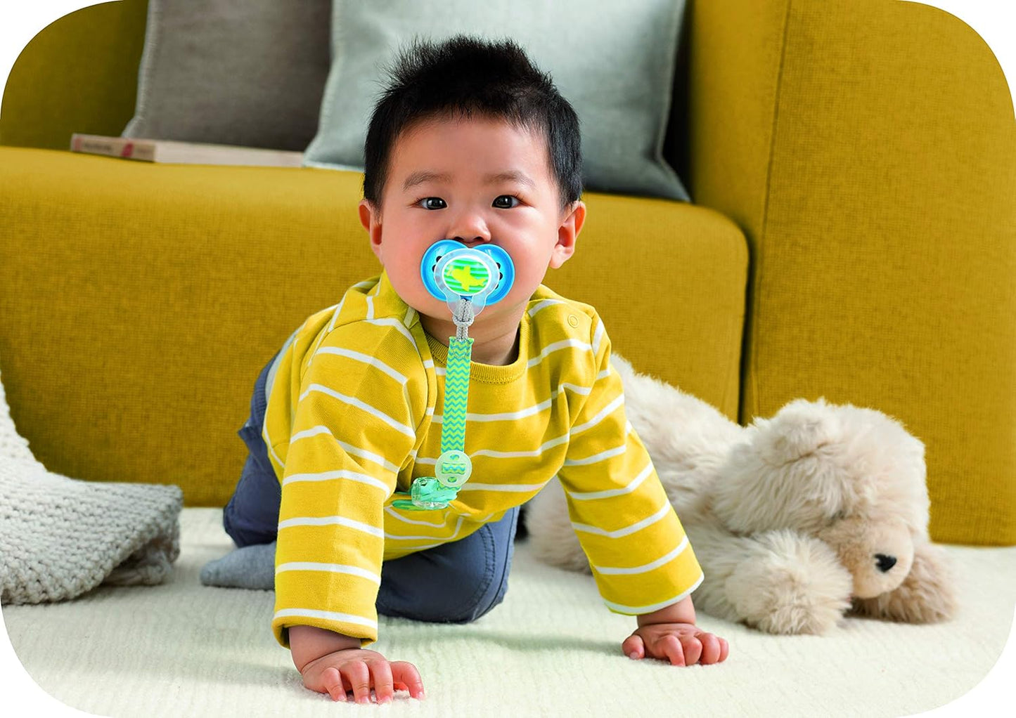 Dummy Clip | 2 Pack | Baby Soother Clips Fit All  Soothers | Adjustable Length and Lightweight Design | Baby Accessories | White with Blue Strap | Dummies Not Included
