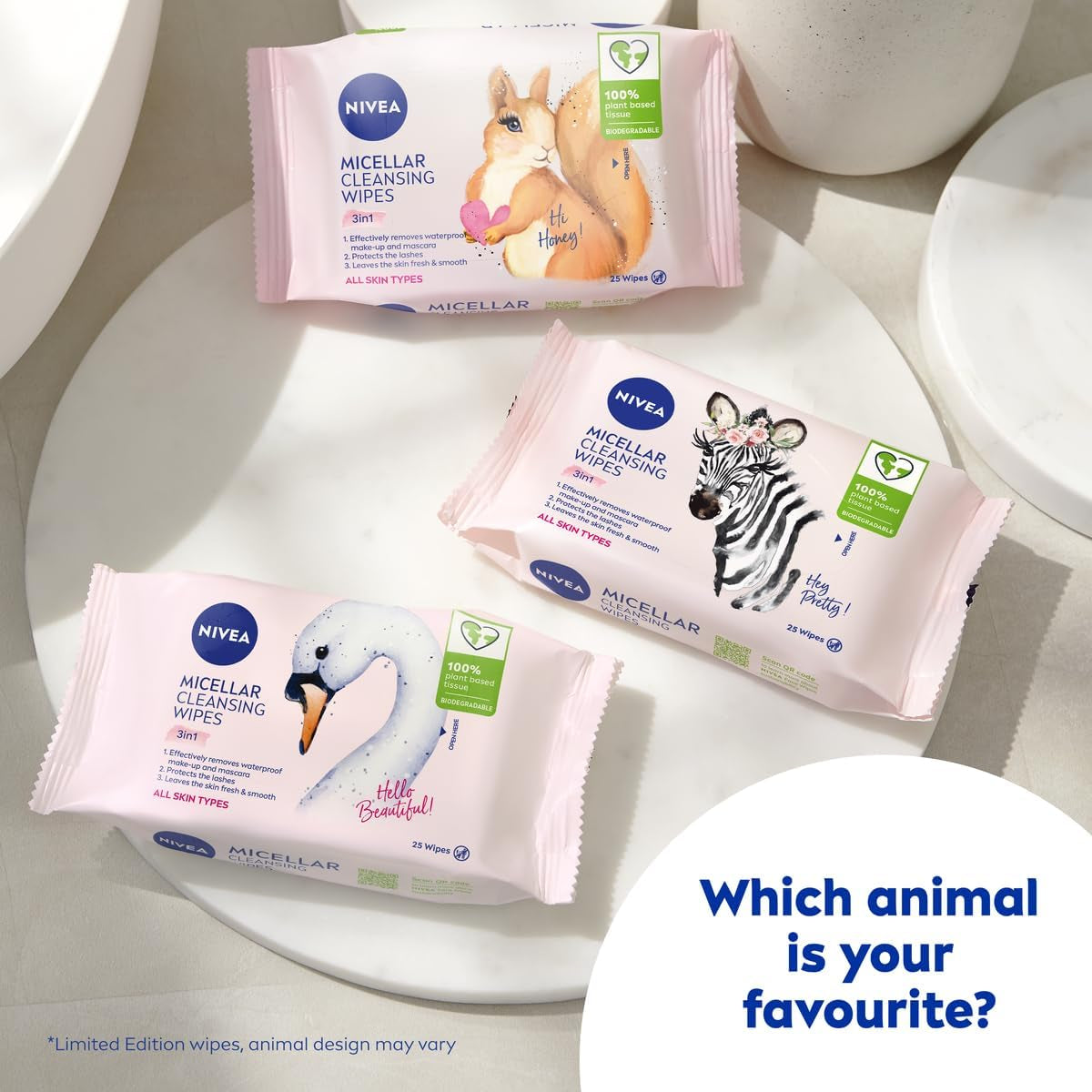 Limited Edition Micellar Cleansing Wipes (25Pcs), Biodegradable Wipes with Micellar Technology, Facial Wipes Effectively Removes Waterproof Make-Up and Mascara